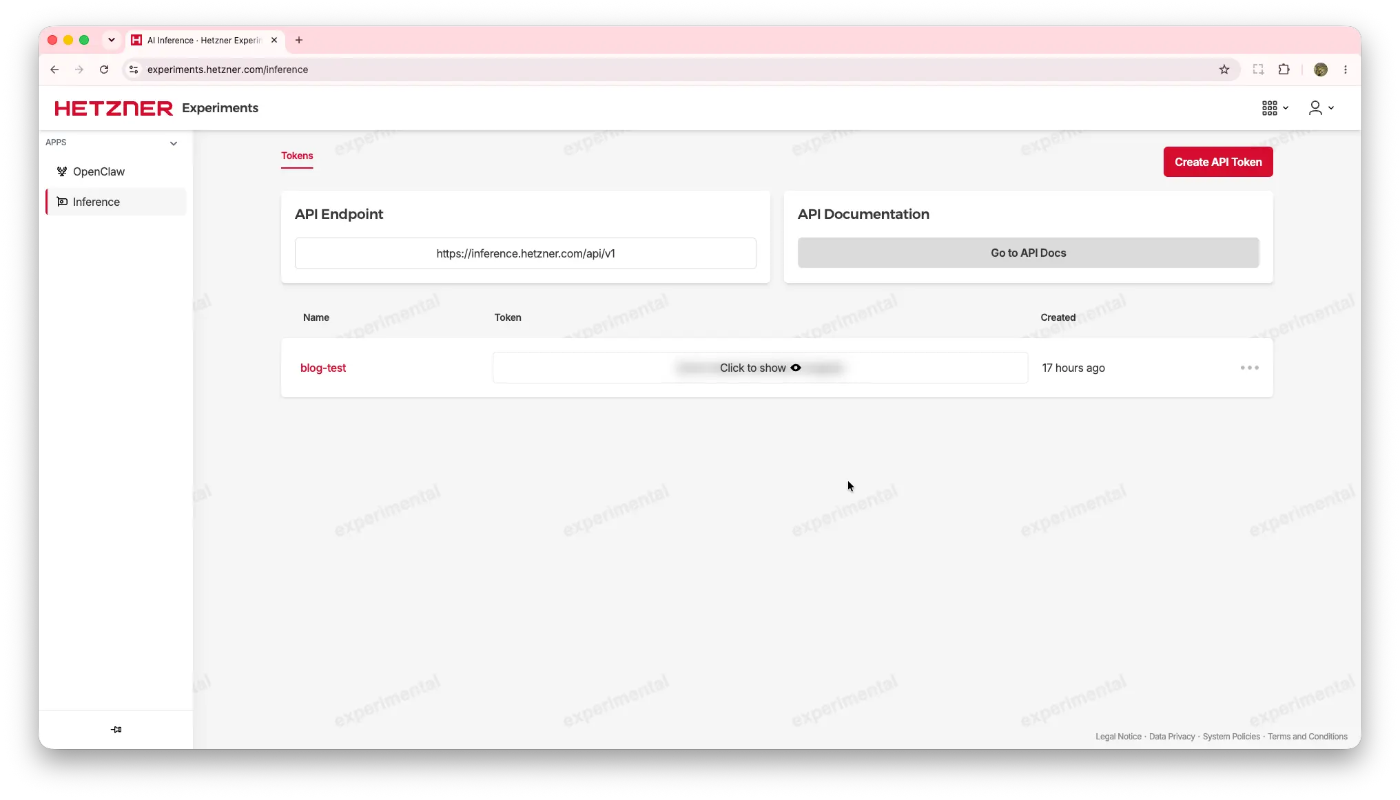 The Hetzner Experiments inference dashboard