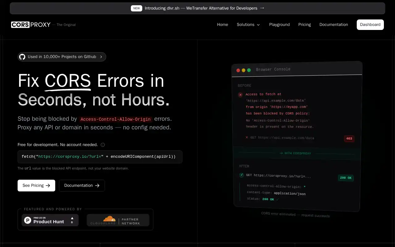 CorsProxy.io Landing Page
