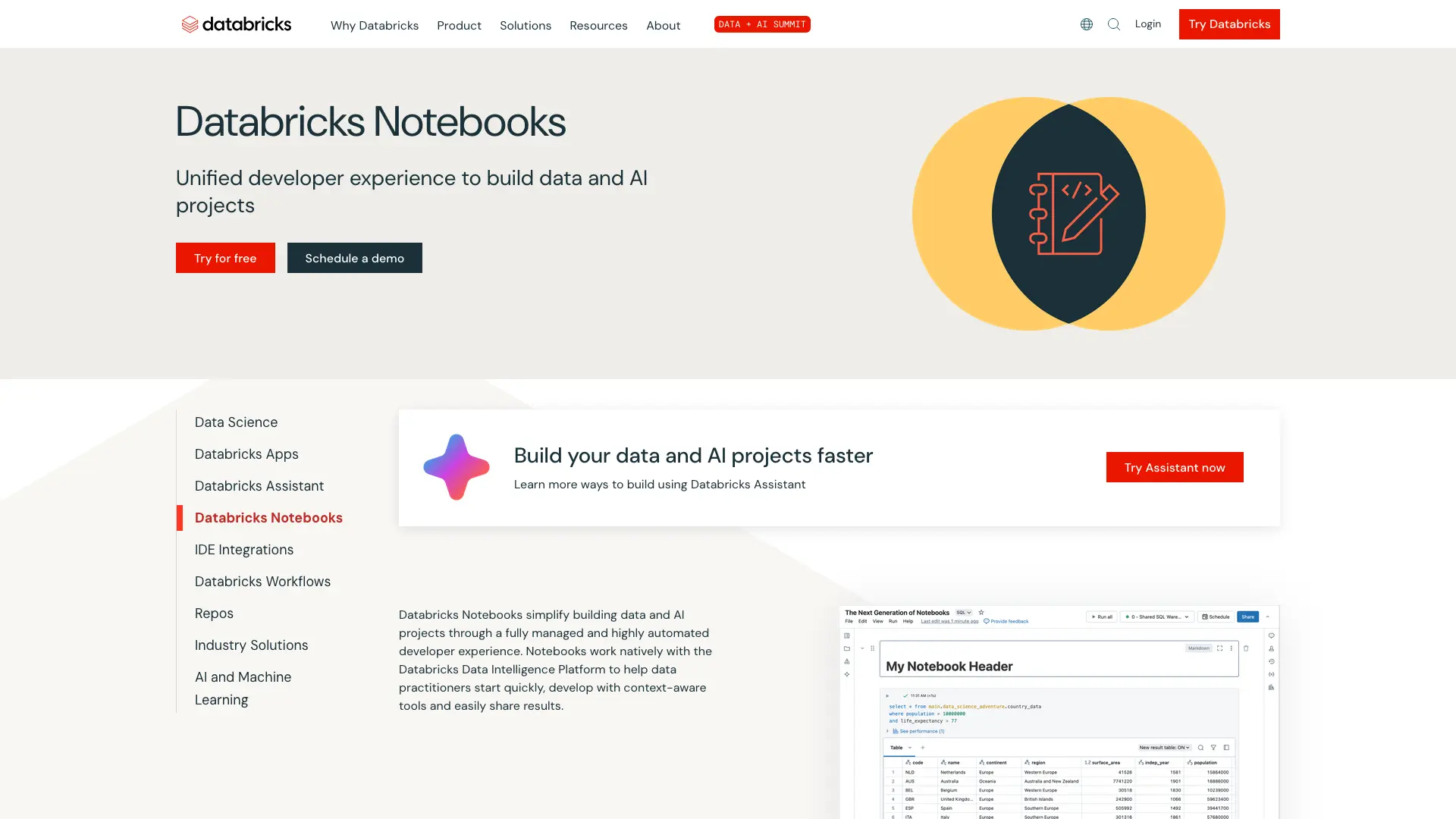 Databricks notebooks Landing Page