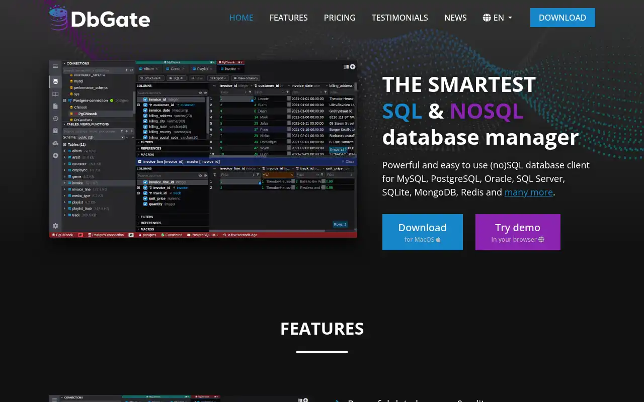 DbGate Landing Page