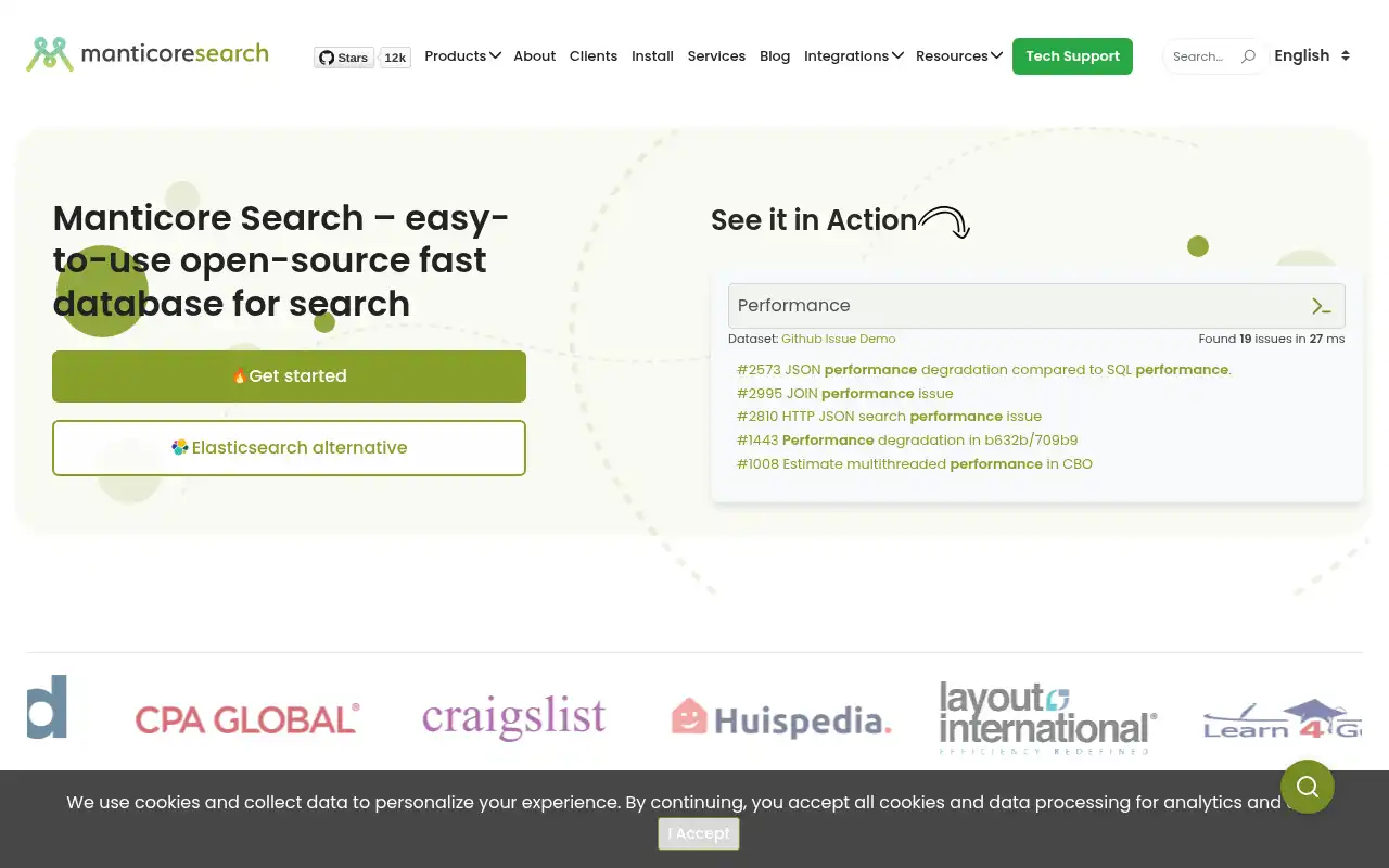 Manticore Search Landing Page